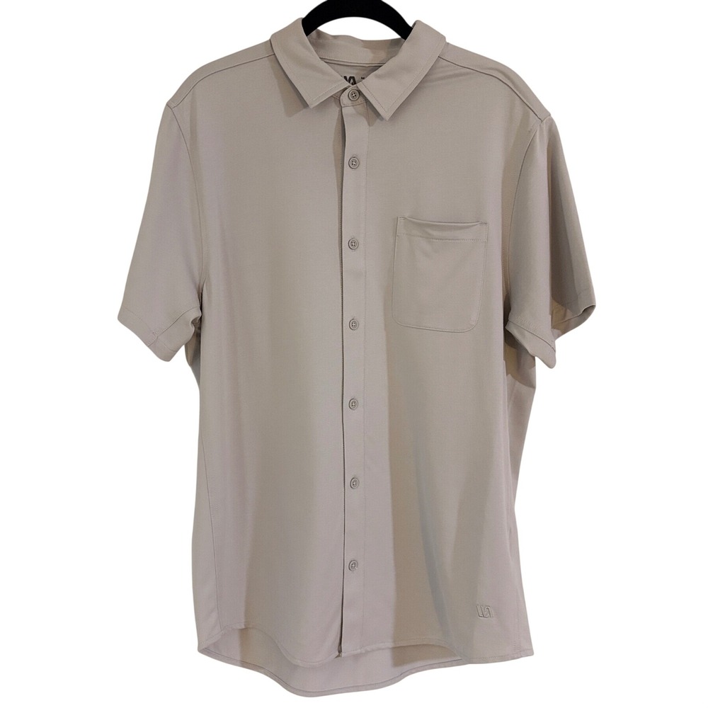 VRST Mens Short Sleeve Button Up Shirt Light Grey Performance Stretch Size M